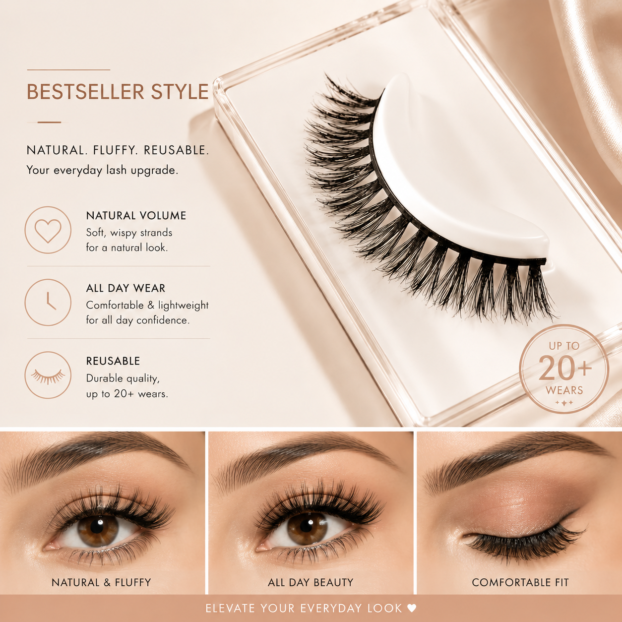 Natural Fluffy False Eyelashes – Lightweight Soft Volume Lashes with Flexible Band