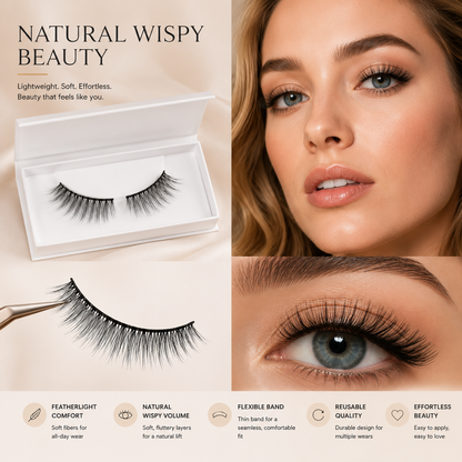 Wispy Natural False Eyelashes – Lightweight Soft Volume Lashes with Flexible Invisible Band