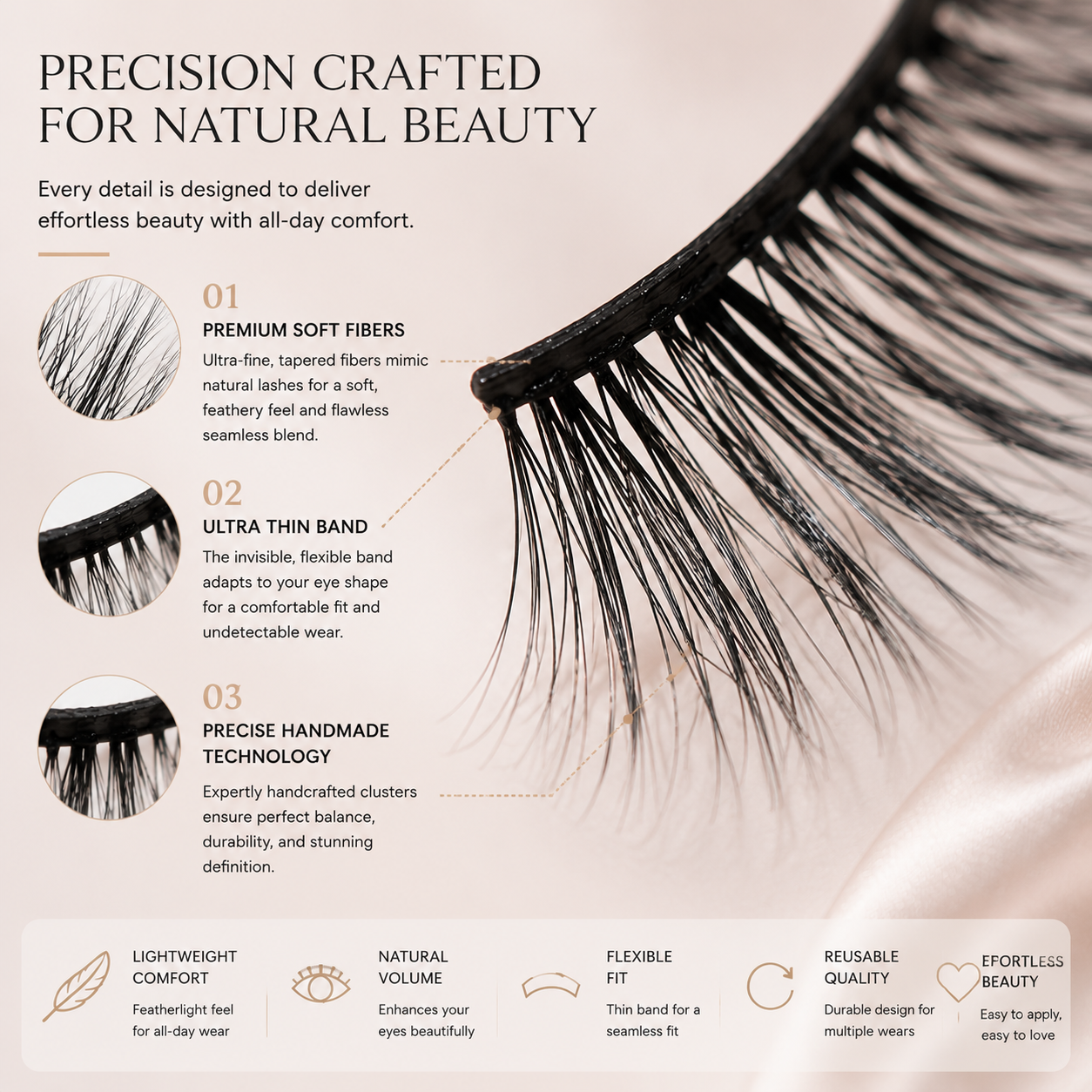 Wispy Natural False Eyelashes – Lightweight Soft Volume Lashes with Flexible Invisible Band