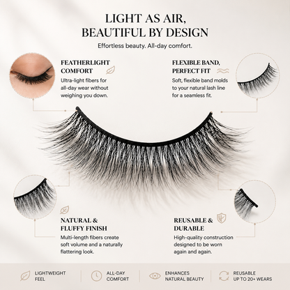 Wispy Natural False Eyelashes – Lightweight Soft Volume Lashes with Flexible Invisible Band