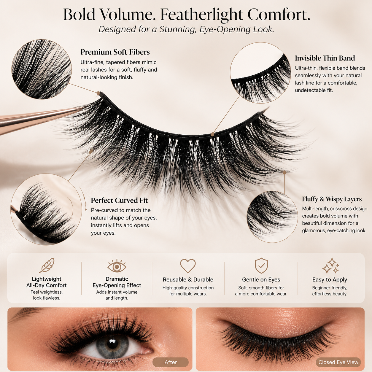 5 Pairs Natural Fluffy False Eyelashes, Lightweight Wispy Volume Lashes