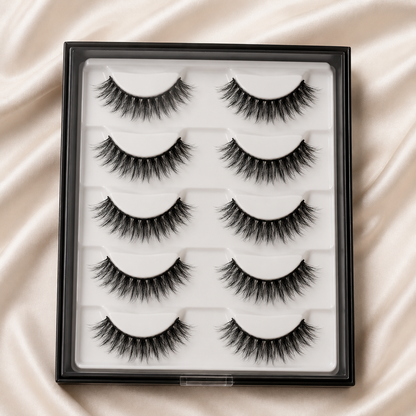 Velvitae Natural Fluffy Wispy False Eyelashes – 5 Pairs | Lightweight Layered Strip Lashes