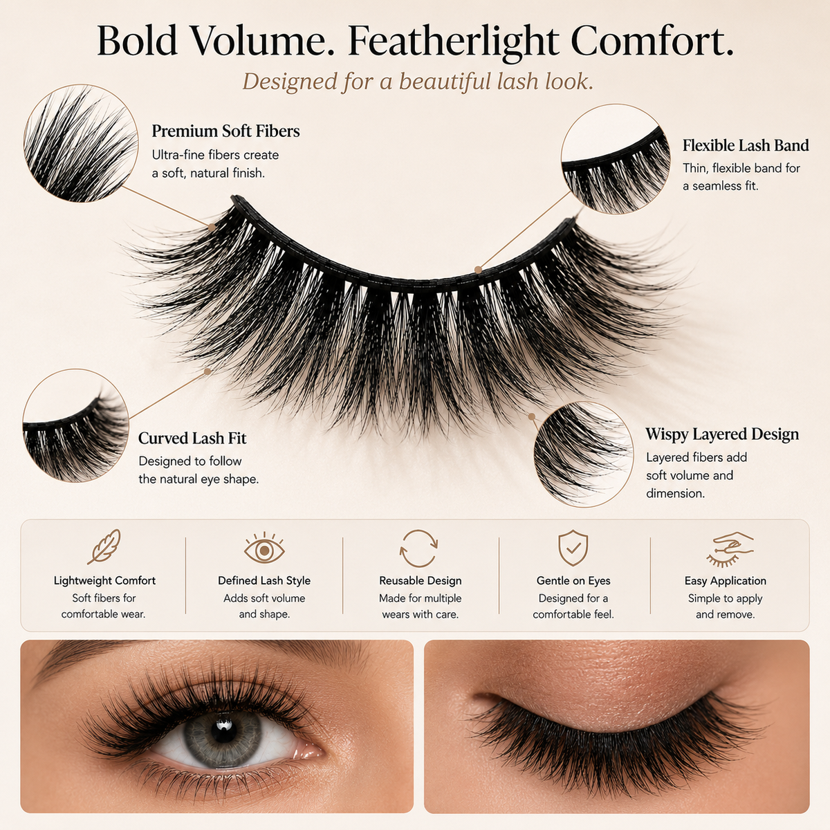 Velvitae 5 Pairs Natural Fluffy False Eyelashes