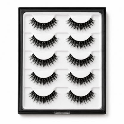 Velvitae Natural Fluffy Wispy False Eyelashes – 5 Pairs | Lightweight Layered Strip Lashes