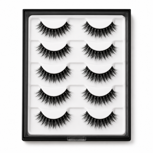 Velvitae Natural Fluffy Wispy False Eyelashes – 5 Pairs | Lightweight Layered Strip Lashes