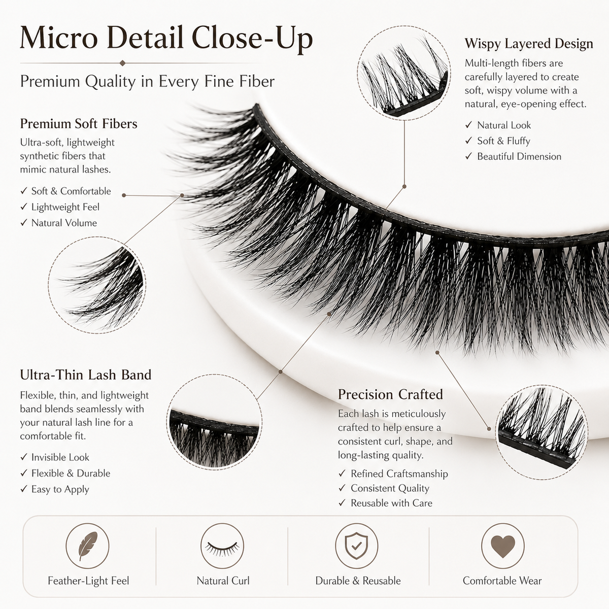 Velvitae Natural Fluffy Wispy False Eyelashes – 5 Pairs | Lightweight Layered Strip Lashes