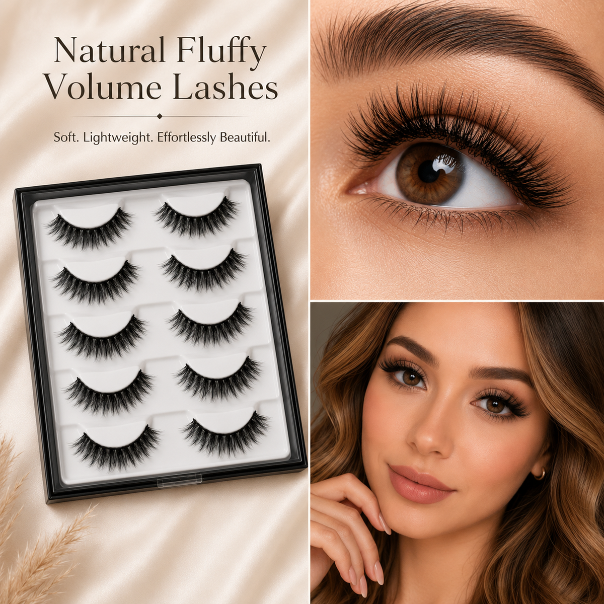 Velvitae Natural Fluffy Wispy False Eyelashes – 5 Pairs | Lightweight Layered Strip Lashes