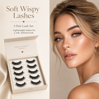 Velvitae 3D Faux Mink Lashes – 5 Pairs | Lightweight Fluffy Volume False Eyelashes