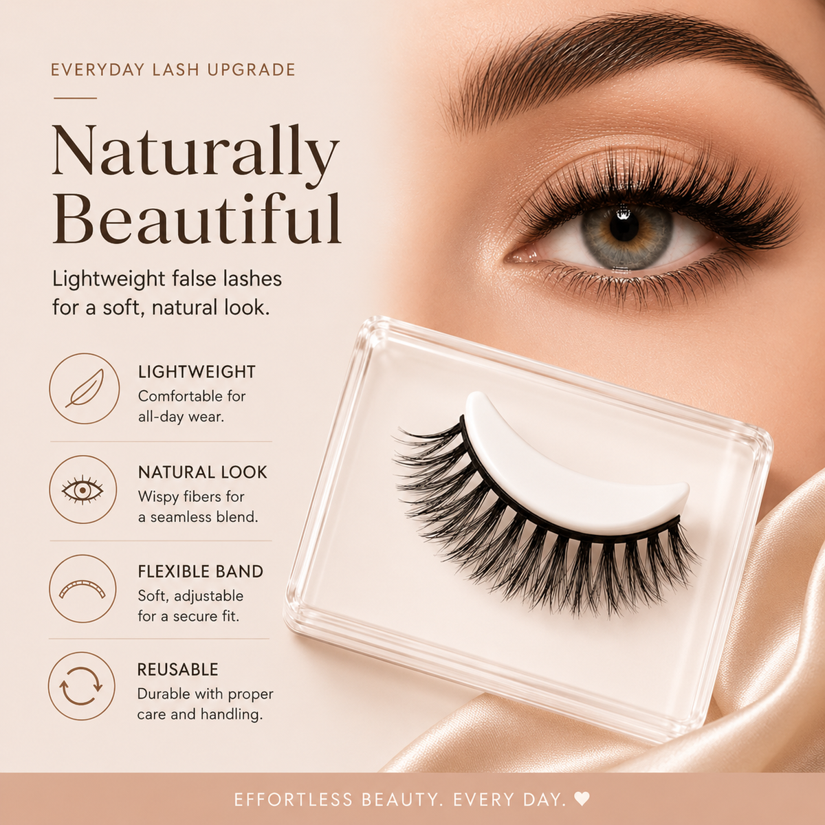 Velvitae Natural Fluffy False Eyelashes – 5 Pairs | Lightweight Wispy Strip Lashes