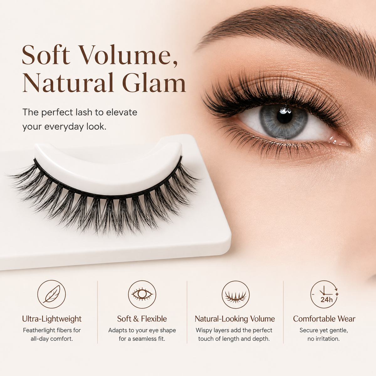 Velvitae Natural Fluffy False Eyelashes – 5 Pairs | Lightweight Wispy Strip Lashes