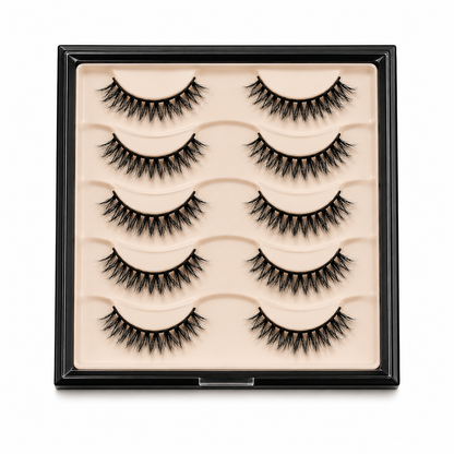 Velvitae Natural Fluffy False Eyelashes – 5 Pairs | Lightweight Wispy Strip Lashes