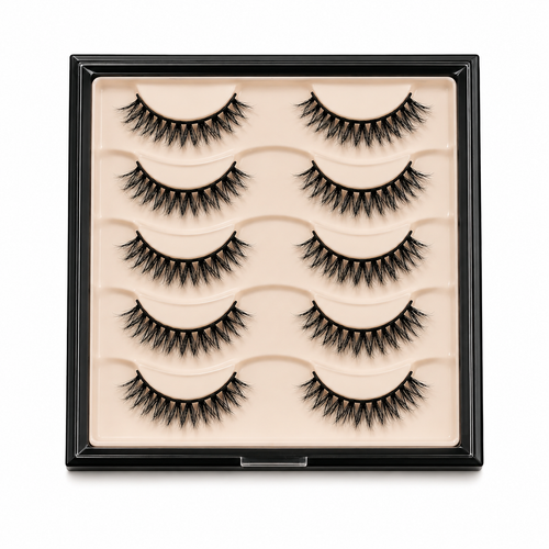 Velvitae Natural Fluffy False Eyelashes – 5 Pairs | Lightweight Wispy Strip Lashes
